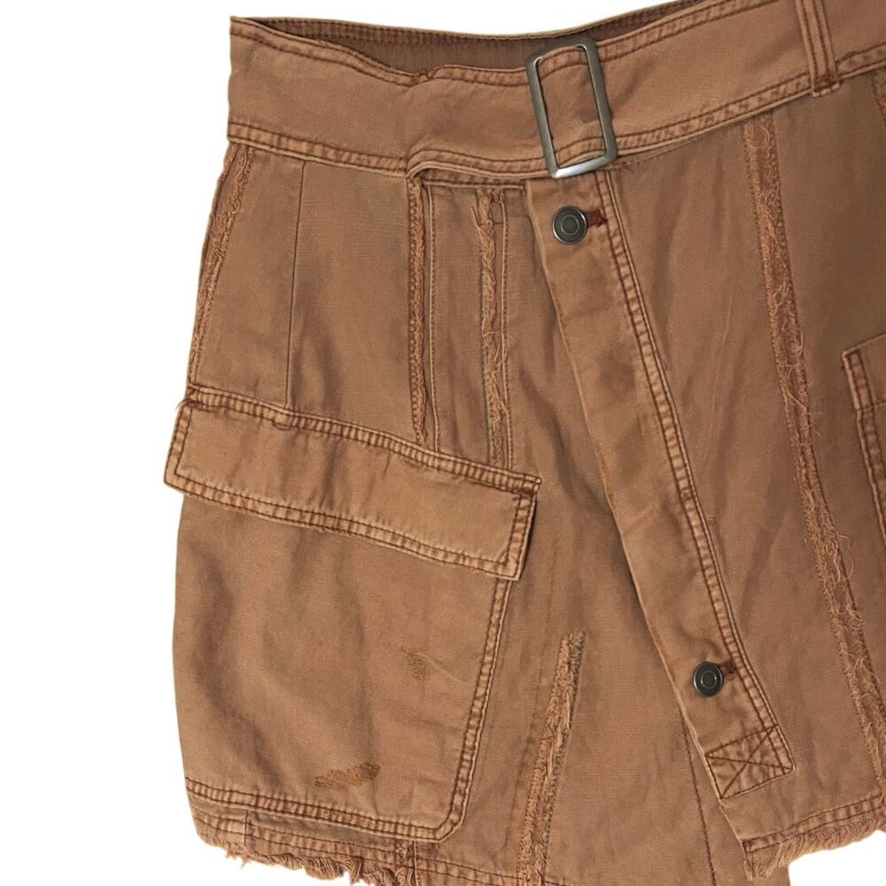 New Free People On The Horizon Mini Skirt Size 2 Cargo Asymmetric Raw Edge Hem - Picture 6 of 11